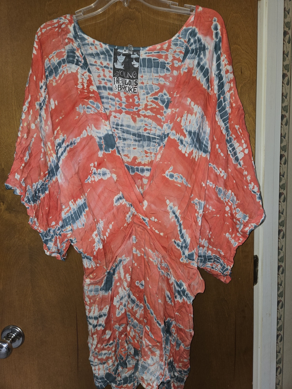Young Fabulous & Broke Coral and Blue Tie-Dye V-Neck Romper